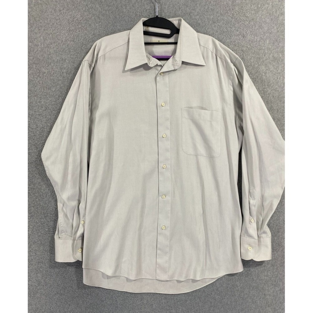 ERMENGILDO ZEGNA 16.5 Gray Solid 100% Cotton Mens Luxury Designer Dress Shirt